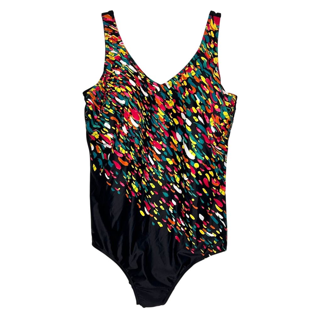 AquaBelle Swimsuit For All One Piece Plus Size 26W Black Colorful Print
